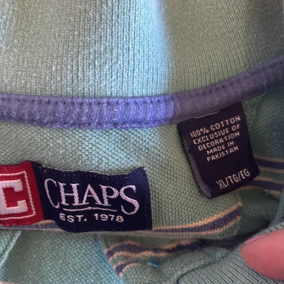 Chaps Sz: XL Men’s Mint Green w/ Navy Stripe Polo Shirt - Picture 4 of 4